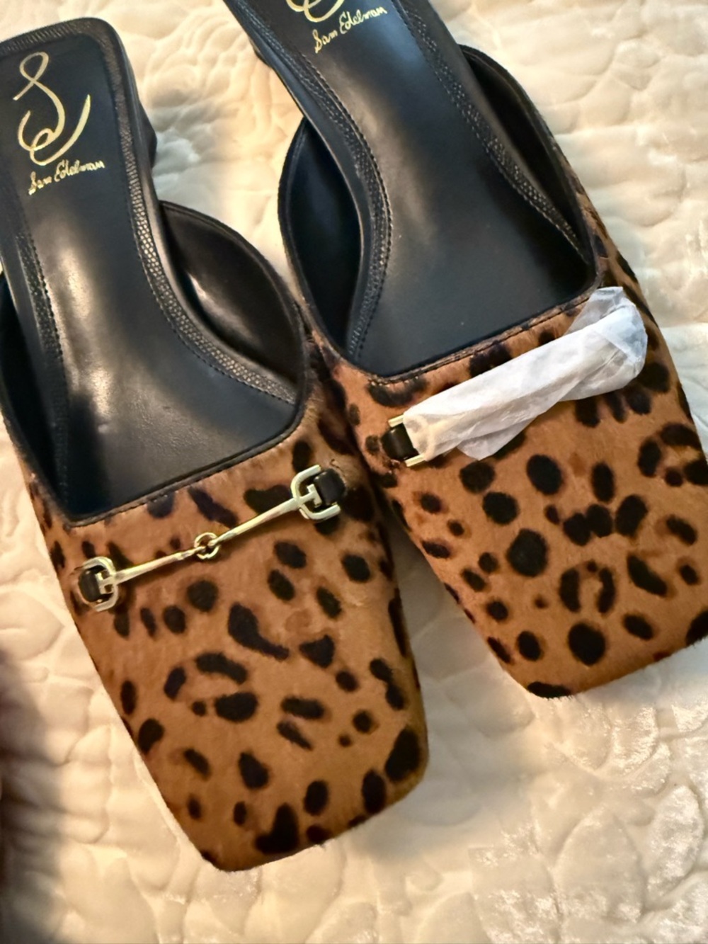 Sam Edelman Leopard Print Mule Slides with Gold Accent - Women